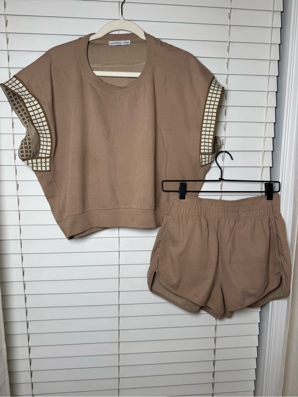 Kendall Lane Taupe Short Sleeve Cropped Sweatshirt & Shorts Set